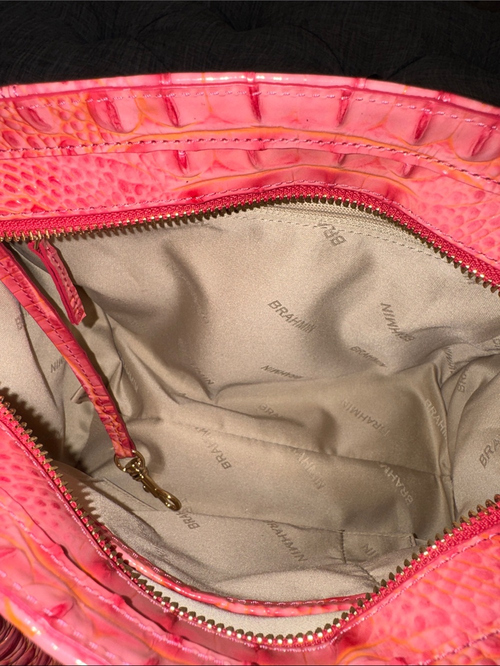 Brahmin Bag Cami Coral Snapdragon Melbourne Croc Leather Satchel Tote Crossbody - Picture 12 of 17